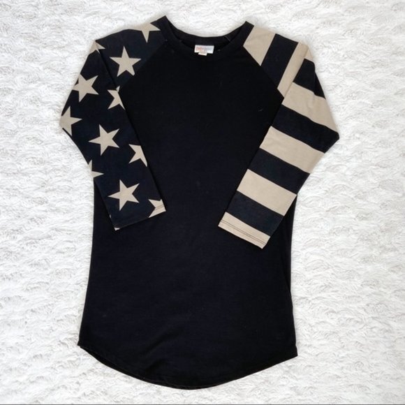 LuLaRoe Stars & Stripes Randy Tee - BLACK - Picture 1 of 5
